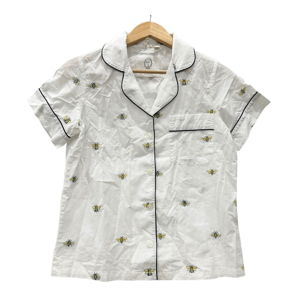 Printfresh White Cotton Embroidered Bumblebee Short Sleeve Pajama Top XXS